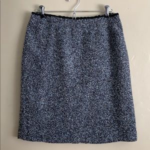 Caslon Nubby Tweed Blue & Black Brocade Trim Skirt, Size 8